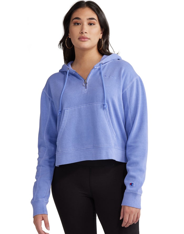 Champion Hoodie Dames - Blauw - Lightweight Fleece 1/2 Zip ( 590134-XYC )